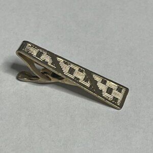 VTG Geometric Pattern Lines Squares Tie Clip Bar Gold Tone Casual or Formal 1.7"